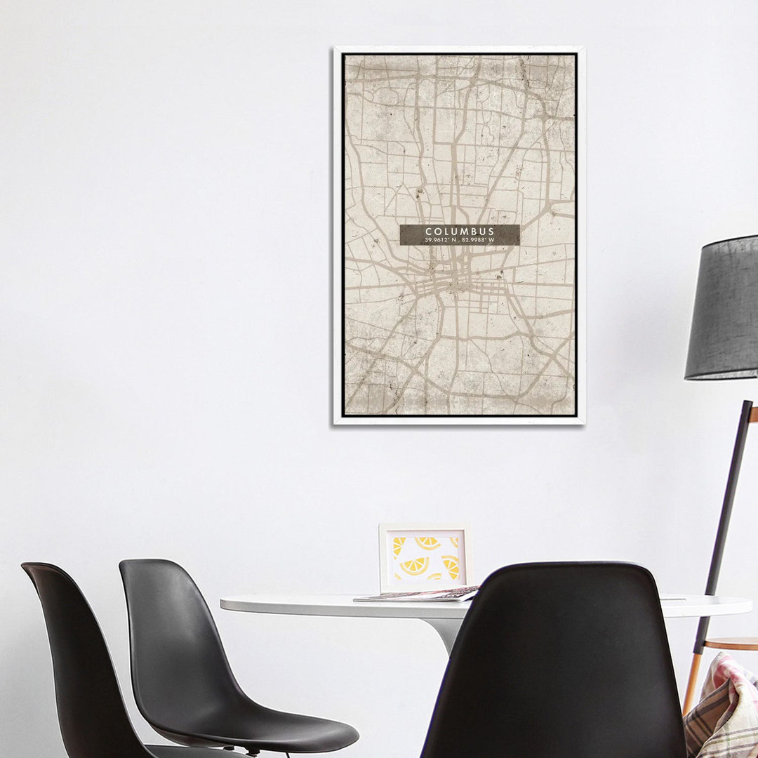 Columbus Stadtplan Abstrakter Stil von WallDecorAddict - Galerie-umwickelte Leinwand Giclée auf Leinwand