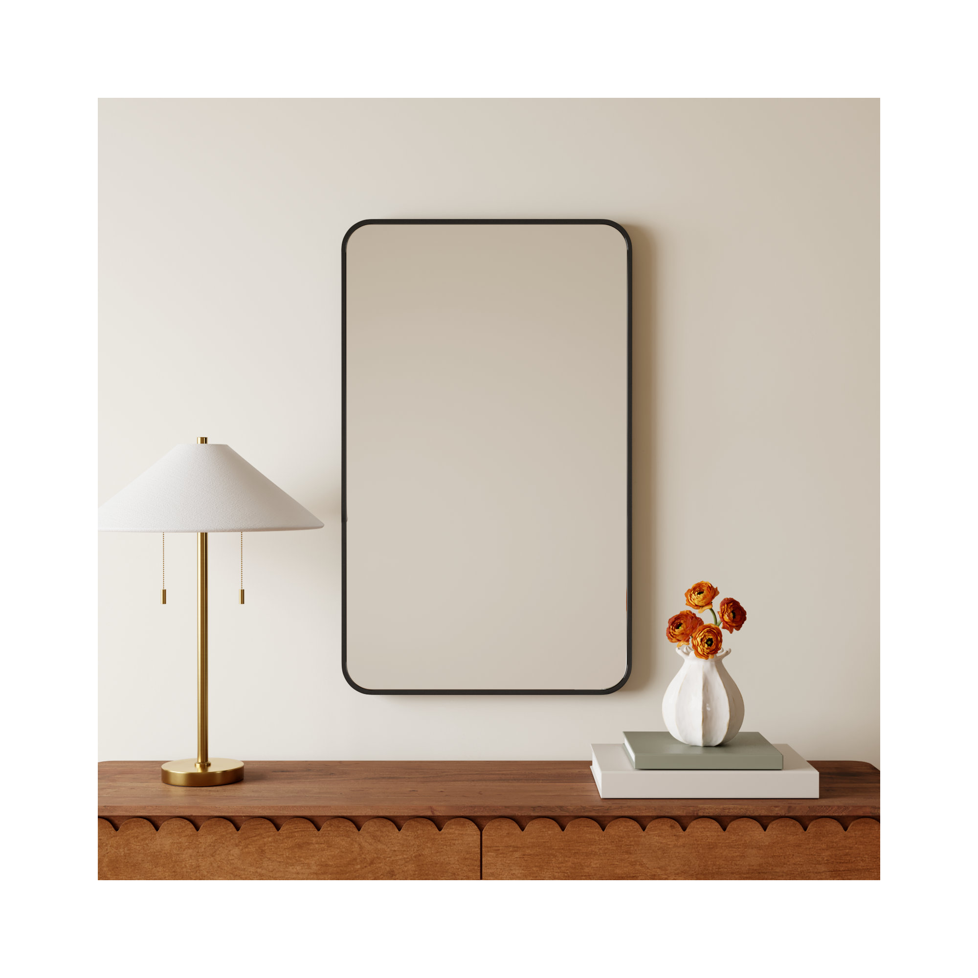 Sabine Metal Rounded Rectangle Wall Mirror, 36'' H x 22'' W, Black