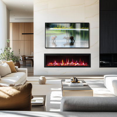 60 Inch Smart Linear Electric Fireplace - Clean Hidden Vent Design, Flame With 9 Colours, Recessed In-wall Or Wall-mount Or Free Standing, Compatible With Alexa And Google Assistant