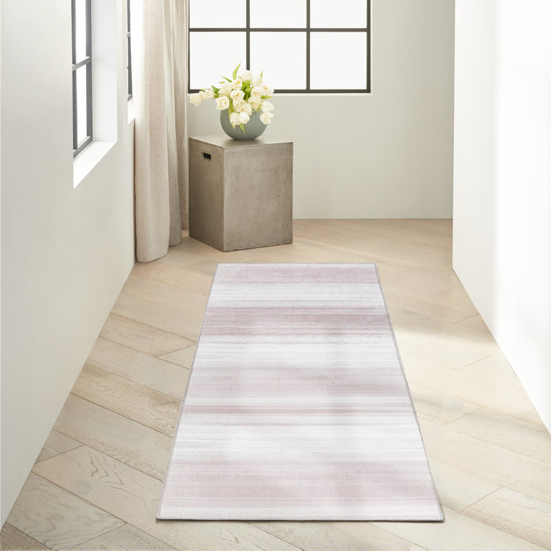 Abstract Machine Washable Polyester/Cotton Area Rug in Cream/Ivory, Runner 2'2" x 7'6"