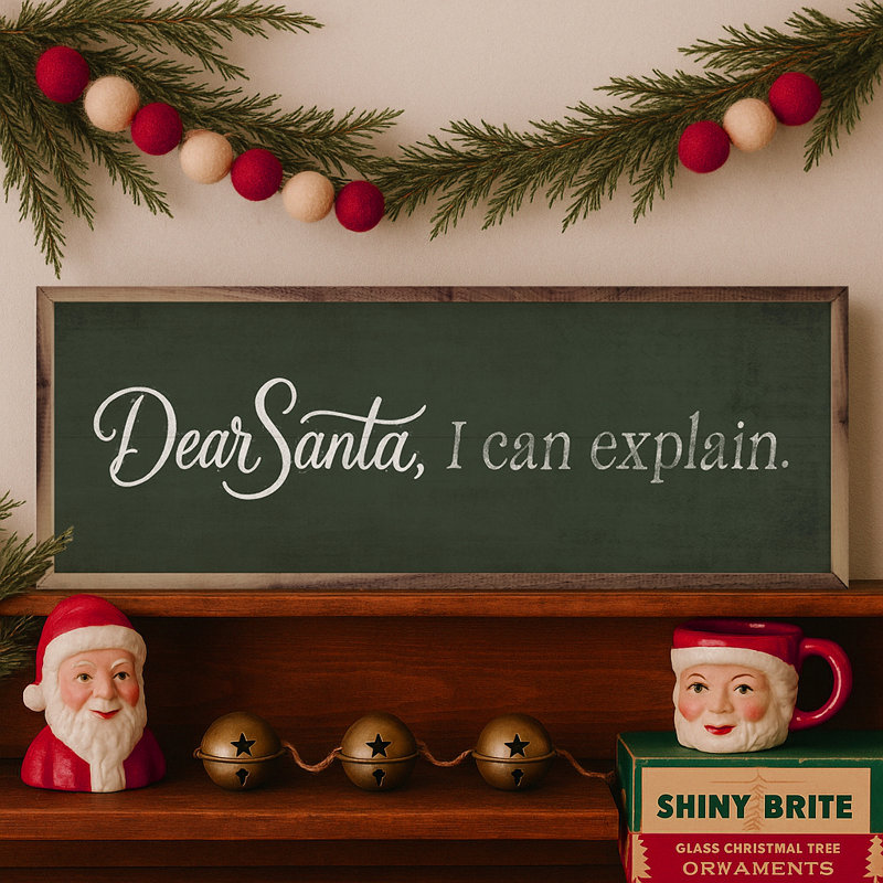 Dear Santa I Can Explain, H 12 po x l 36 po, Vert