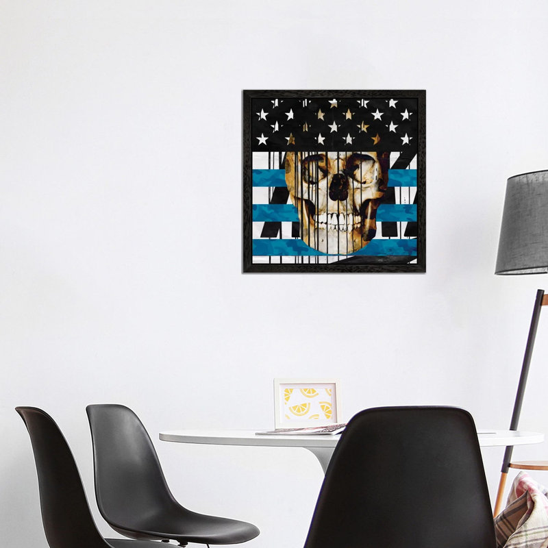 Skull Spangled Banner - Floater Frame Print on Canvas, 45.72 cm H x 45.72 cm W, Black Framed