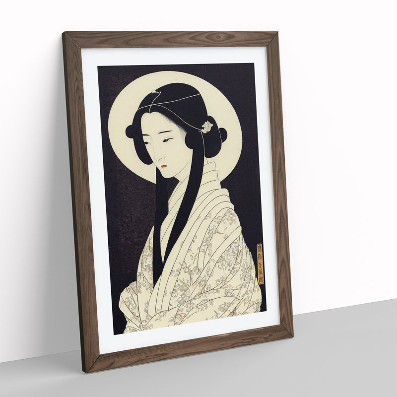 Delightful Geisha - Single Picture Frame Print, 64cm H x 46cm W x 2cm D, Walnut