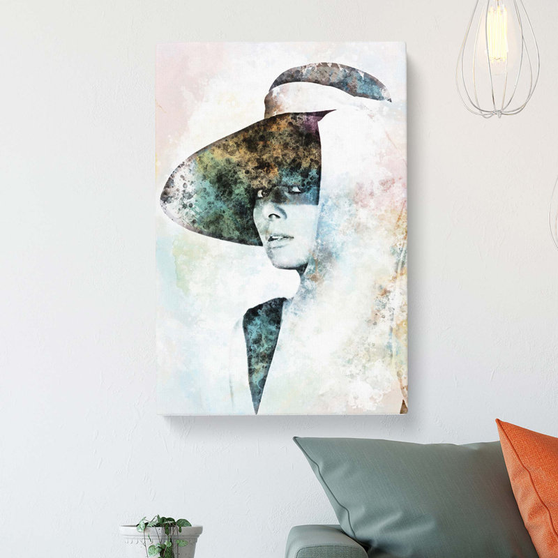 Audrey Hepburn Portrait In Abstract - Wrapped Canvas Painting, 91cm H x 60cm W 