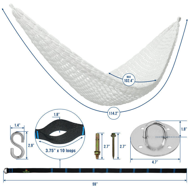 Tranquillo White Woven Polyester Double Hammock with Hanging Kit