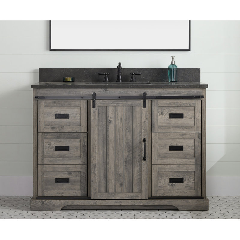 Cayden 48'' Single Bathroom Vanity with Top, Purbeck Blue, Weathered Gray