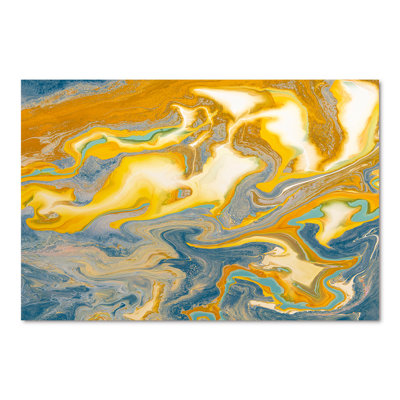 Jaune et bleu vagues de marbre I - peinture sur toile
