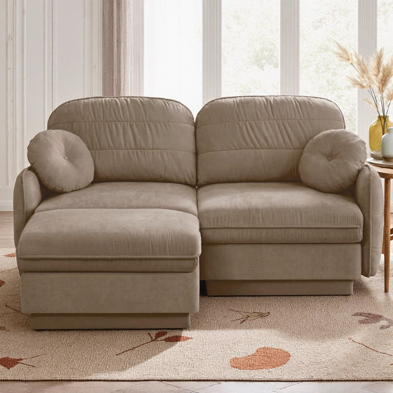 Canapé modulaire en forme de L Chenille Cloud Causeat, Café clair