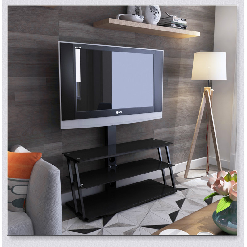 Meuble télé multifonctionnel en verre trempé à angle et à hauteur réglables pour une meilleure visualisation et un meilleur rendement
