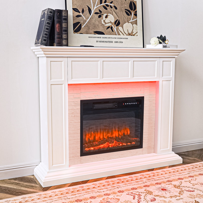 50" Electric Fireplace with Mantel, Freestanding TV Stand , White/Oak
