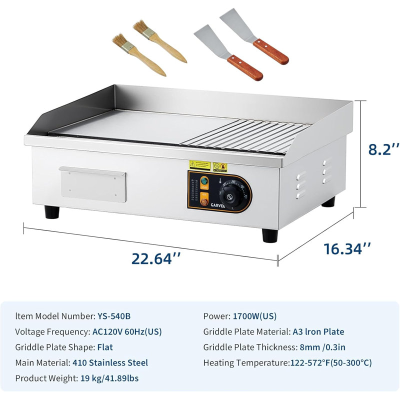22" Electric Griddle, 122°f-572°f Adjustable Temp