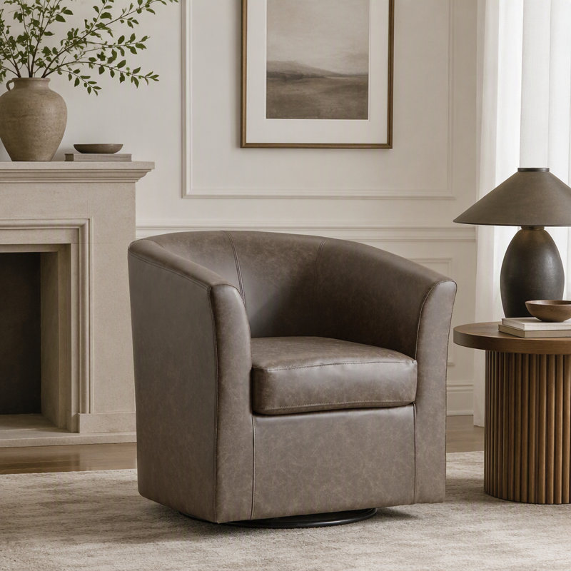 Fauteuil demi-tonneau pivotant en similicuir, Marron foncé