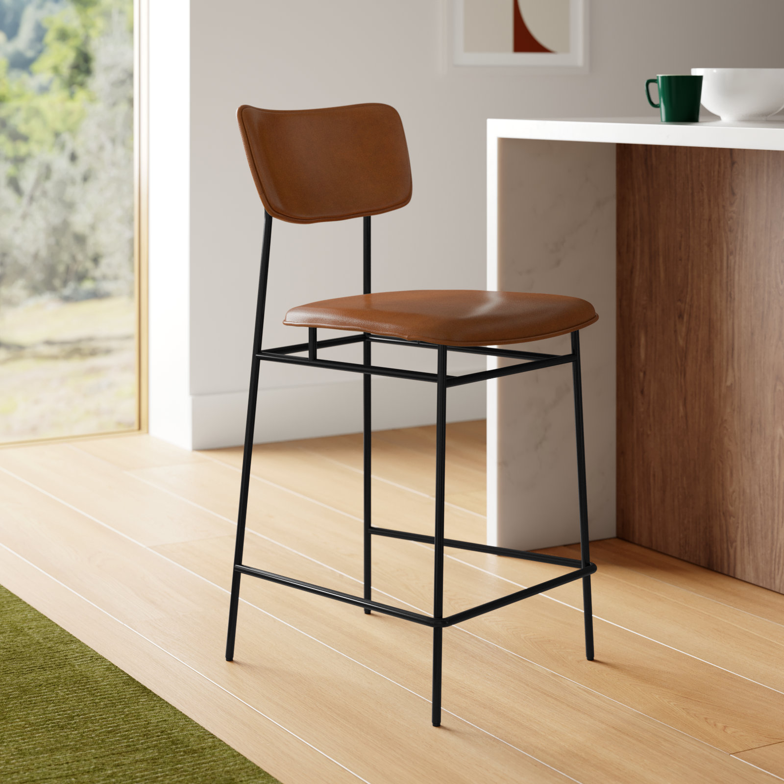 Turin 30"  Leather Bar Stool, Counter Stool (26” Seat Height), Brown Pebbled Top Grain Leather
