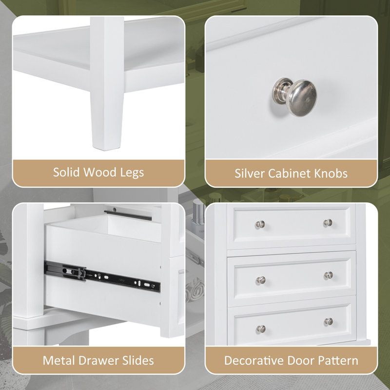 White Solid Wood Freestanding Bathroom Vanity with Ceramic Sink