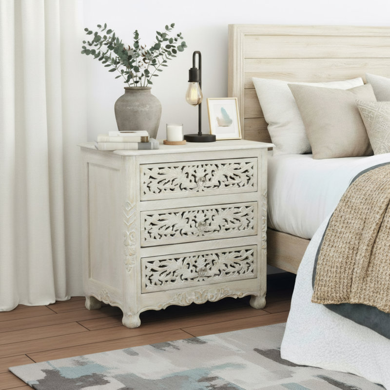 Harleen 30'' W Solid Wood Nightstand, White