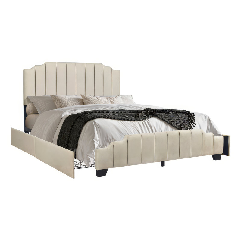 Lit de rangement tapissier standard Kaiyas, Beige, Double