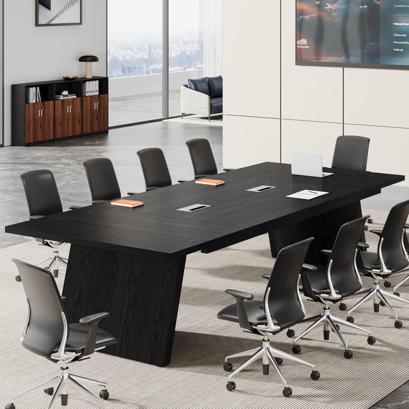 Table de conférence de 8 pi, table de réunion de bureau moderne, Noir