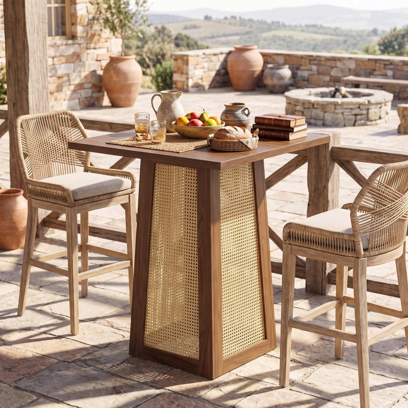Table de bar carrée en bois avec pied central