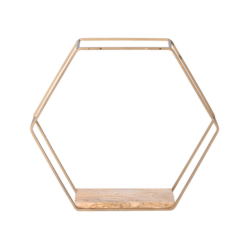 Gardner 5 Piece Hexagon Floating Shelf, Gold