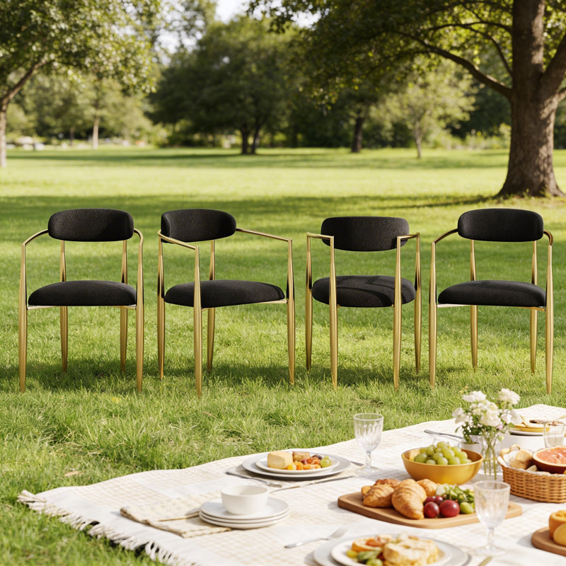 Chaises de salle à manger rembourrées avec pieds en métal (ensemble de 4), Noir, Doré