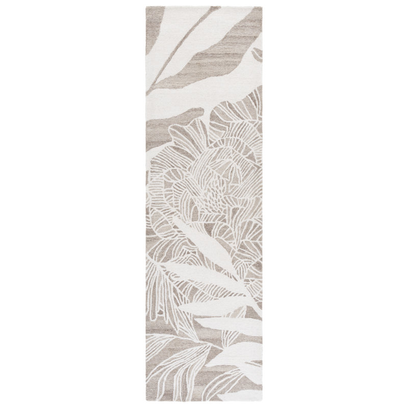 Braddy 741 Hand Tufted Wool/Cotton Floral Rug in Ivory/Beige, Runner 2'3" x 8'
