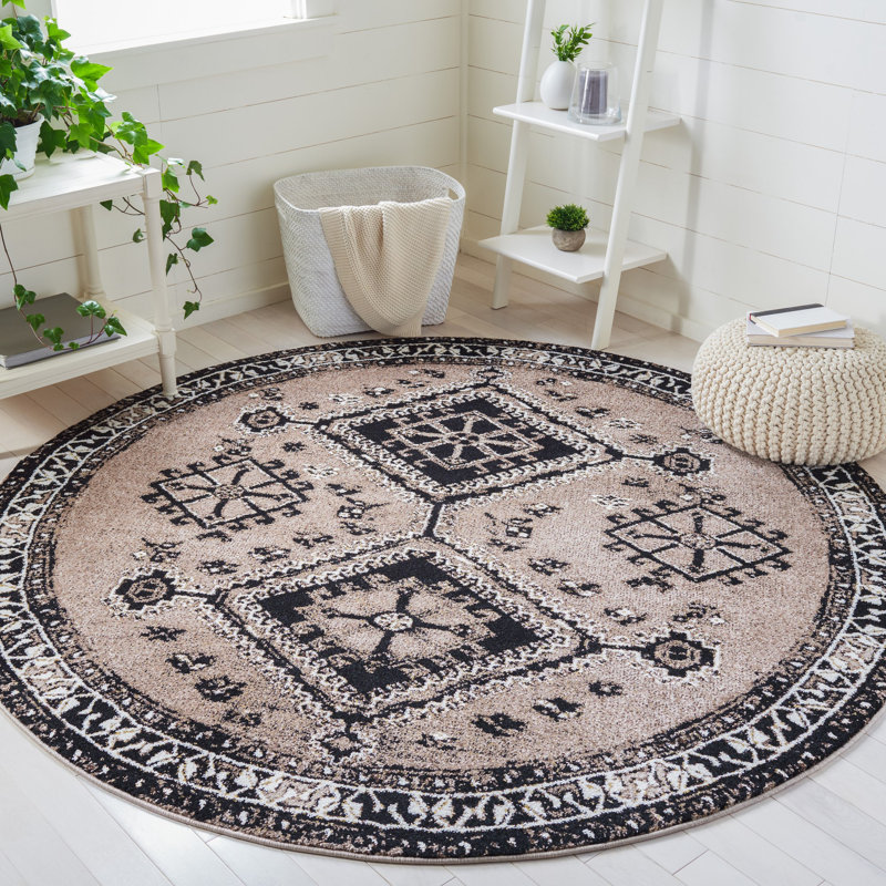Tapis brun / noir Jaclyn Southwestern, Rond 6 pi 7 po
