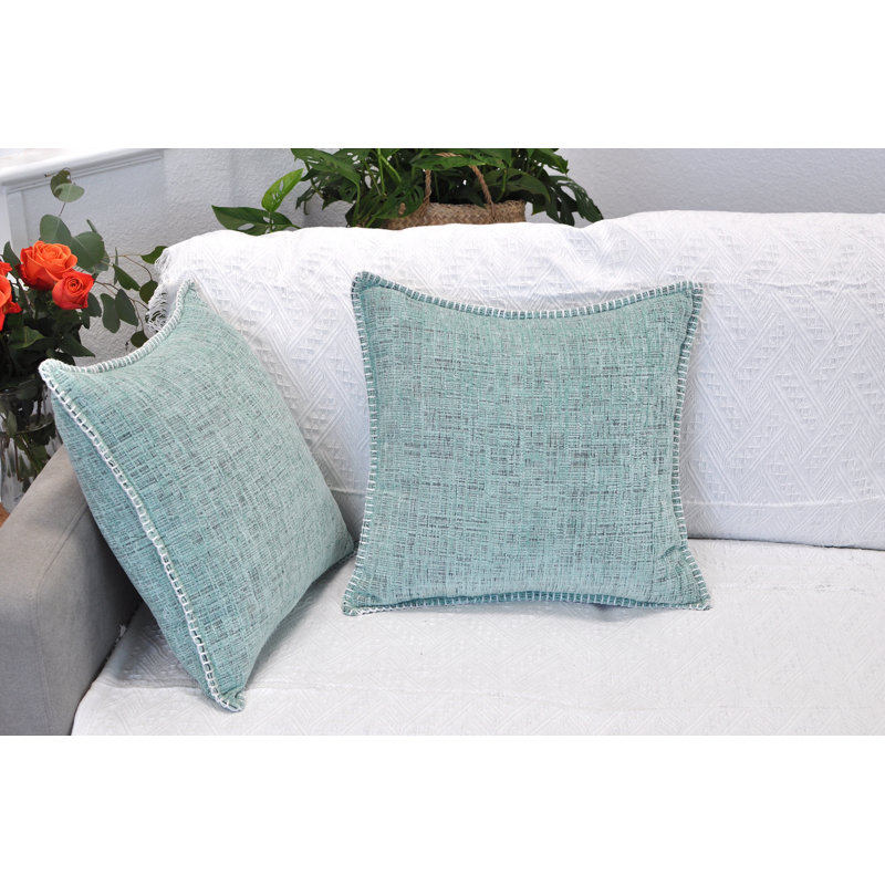 Light Turquoise Chenille Square Throw Pillow Covers Set