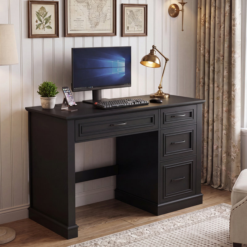 Farmhouse 47" Executive Desk With Charging Station, Black/Black