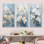 Ensemble de 3 décorations murales blanches et bleues Magnolias Blossom