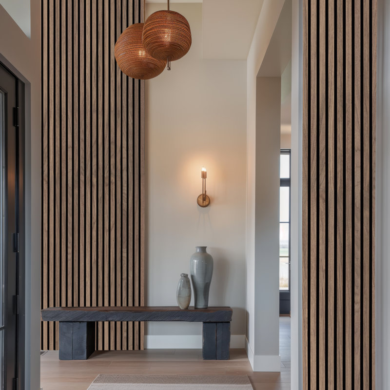SereniSlats Saddle 94.5 in. x 9.5 in. 3D Fluted Wood Slat Acoustic Sound Absorbing Wall Paneling , Saddle