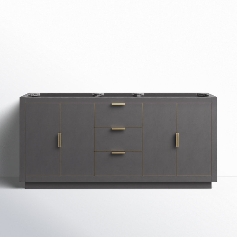 Austen 72'' W Double Bathroom Vanity Base, Twilight Gray/Matte Gold