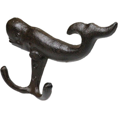 Set Of 2 Cast Iron Rustic Nautical Marine Sea Sperm Whale Double Wall Coat Hooks