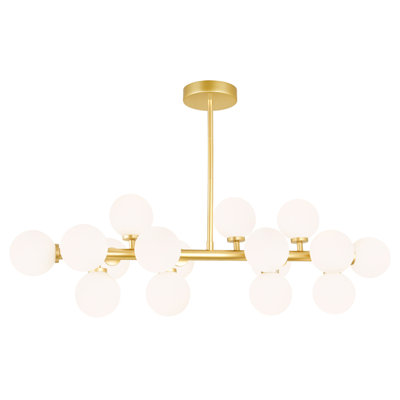 Bucurel36" Satin Gold Chandelier for Kitchen Island, Dining Table – 16-Light Linear Design with G9 Bulb Base – LED Compatible, Frosted Glass Globes – BACL Certified