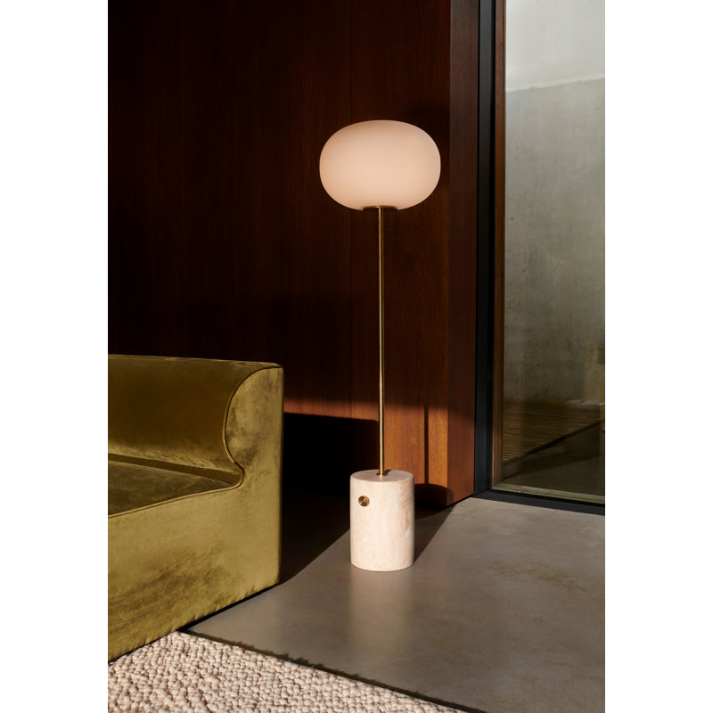 JWDA Floor Lamp, Brushed Brass/Beige Travertine Stone