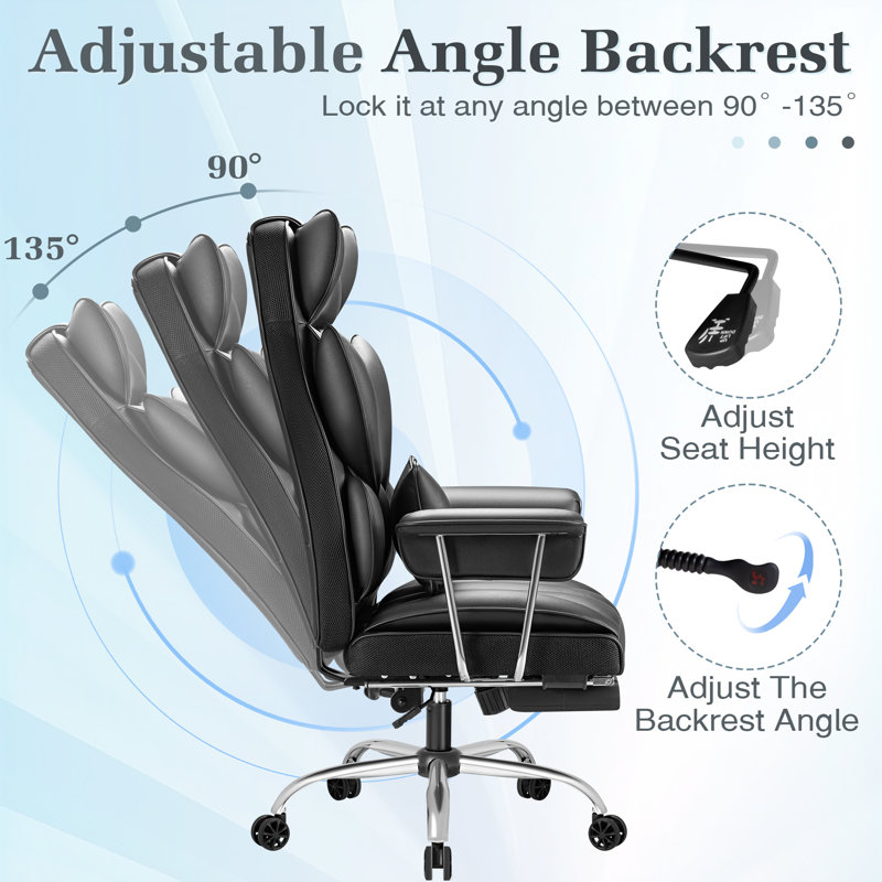 Big & Tall Style Executive High-Back Office Chair with Footrest and Lumbar Support, Black