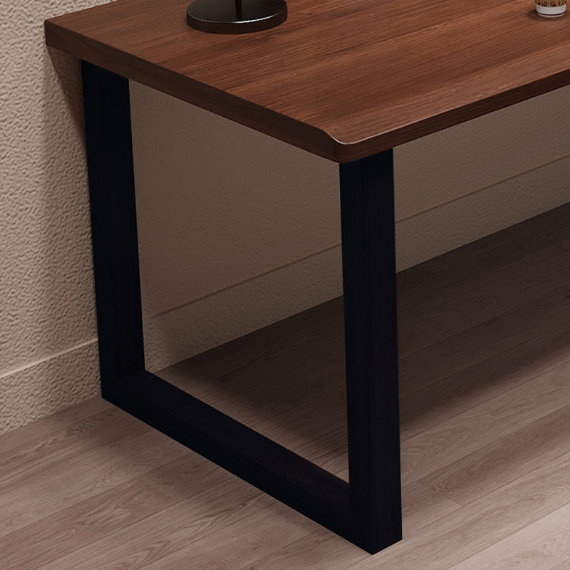 Nut-brown+Black Rectangular Solid Wood+Iron desk, 29.53" H x 86.61" W x 27.56" D