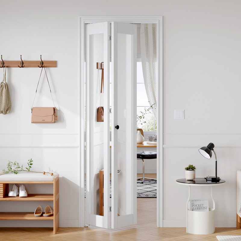 Porte pliante en verre miroitant et en bois manufacturé avec trousse de quincaillerie d'installation, 32" x 80"