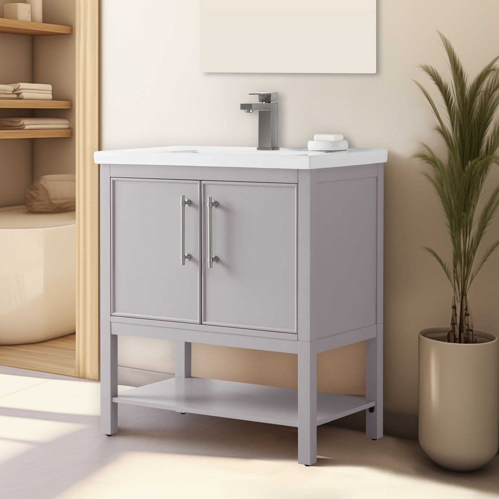 Jewell 30'' Single Bathroom Vanity, Taupe/Brushed Nickel