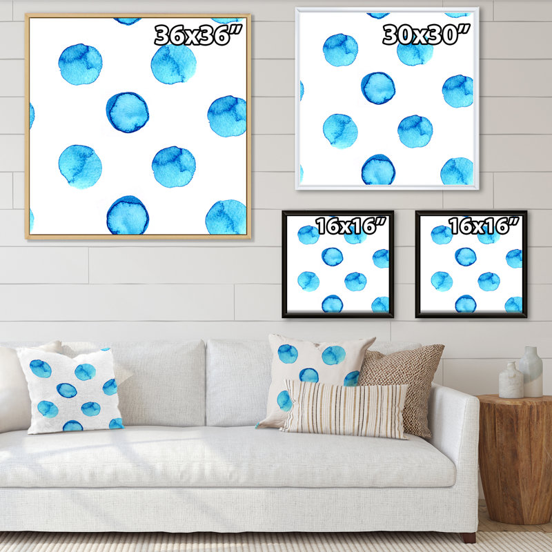 Pois bleu clair - peinture sur toile, Cadre flottant en érable, H 16 po x l 16 po x P 1 po