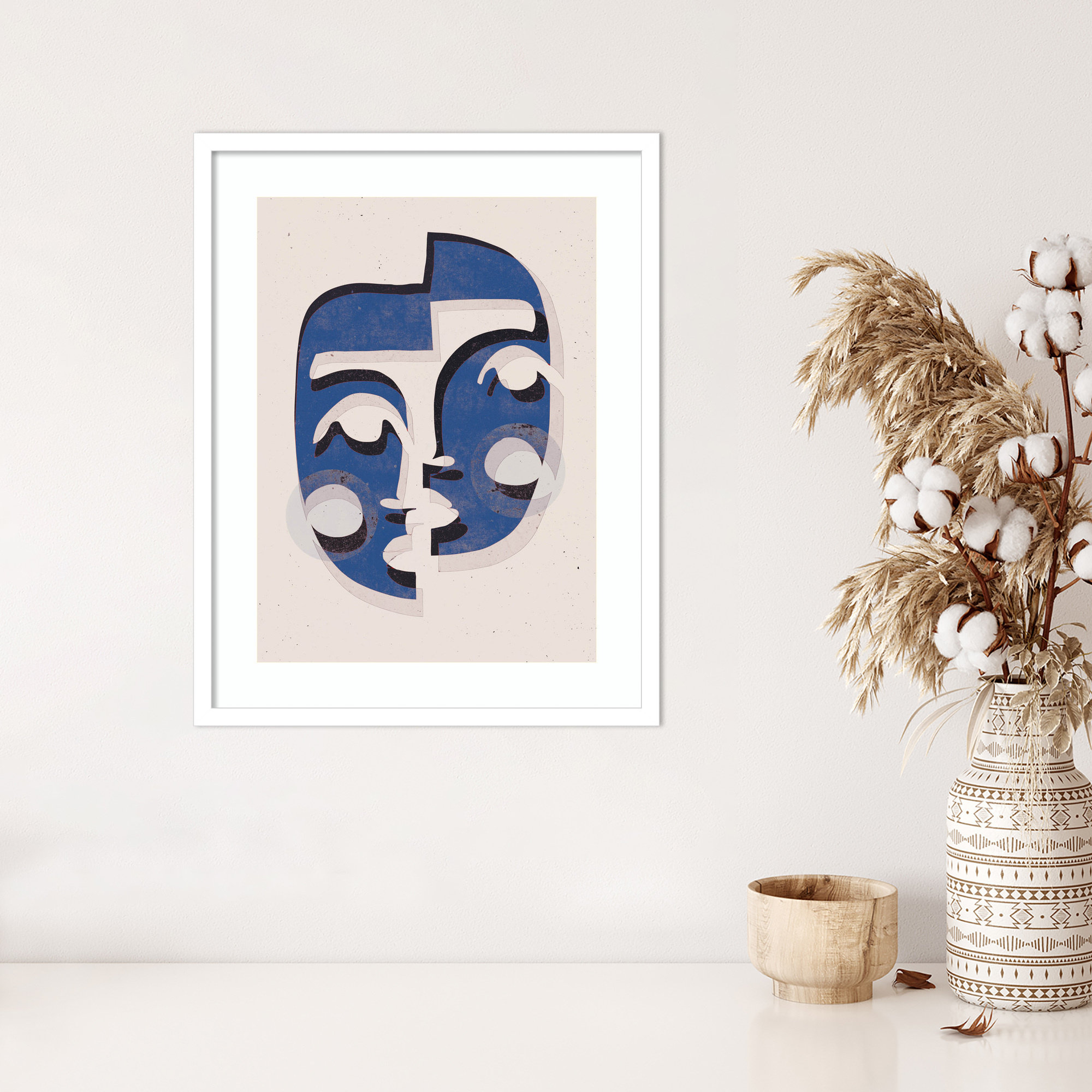 The Blue Mask by Treechild, 25" H x 20" W, White