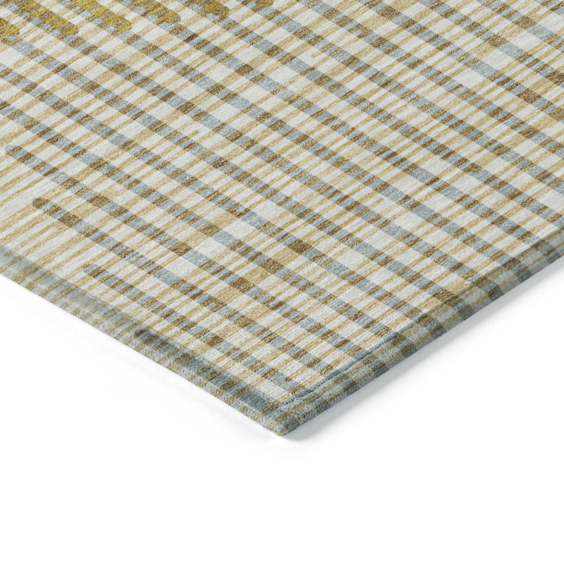 3' X 5' Gold And Beige Geometric Washable Indoor Outdoor Area Rug