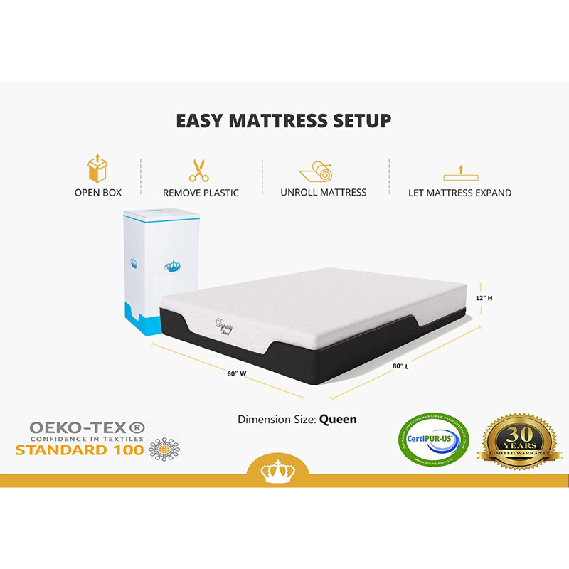 Matelas en mousse viscoélastique imprégnée de gel CoolBreeze de 12 pouces avec housse Dynasty