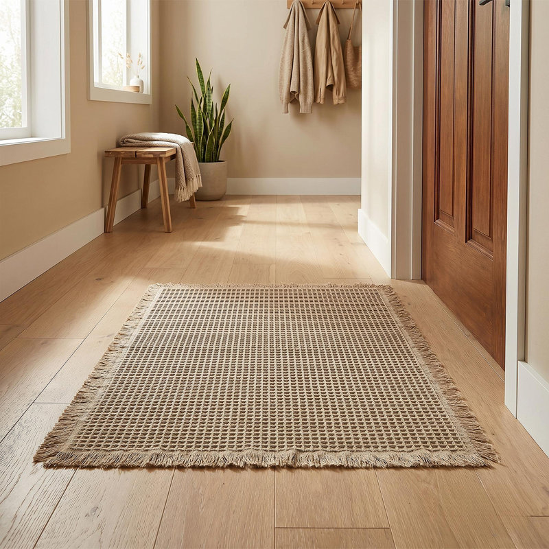Tapis d'entrée en polyester 60 x 90 cm Waffle Weave Tassel