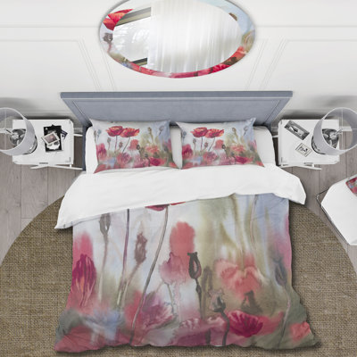 Blossoming Poppies In The Meadow - Traditional Duvet Cover Set - Microfiber Polyester