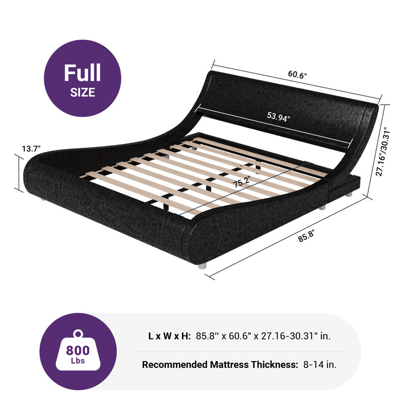 Low Profile Sleigh Bed With Adjustable Headboard, Full, Black