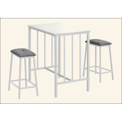 Dining Set, 3Pcs Set, Counter Height, 36" Rectangular, Small, Kitchen, White Laminate, White Metal, Contemporary, Modern