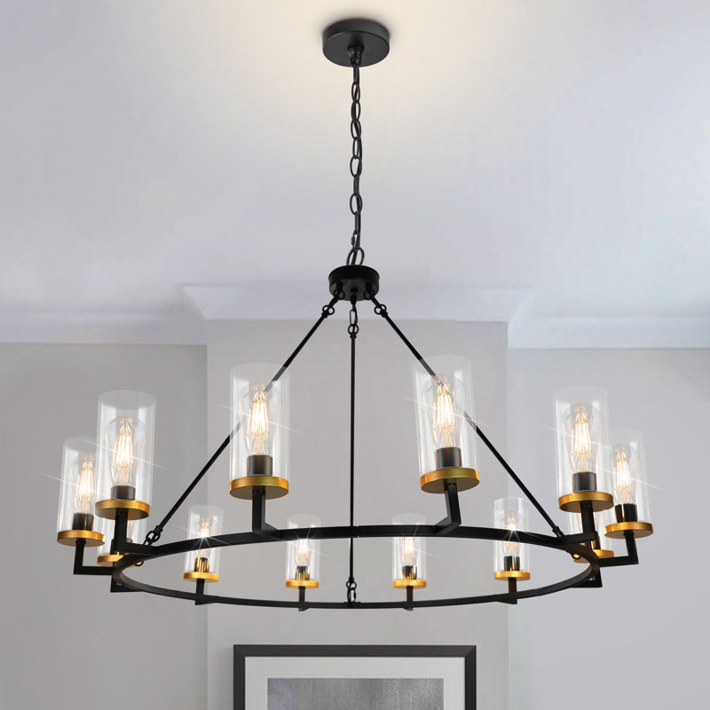 Lustre moderne en verre à intensité variable 12 lumières pour plafonds hauts Jefre 