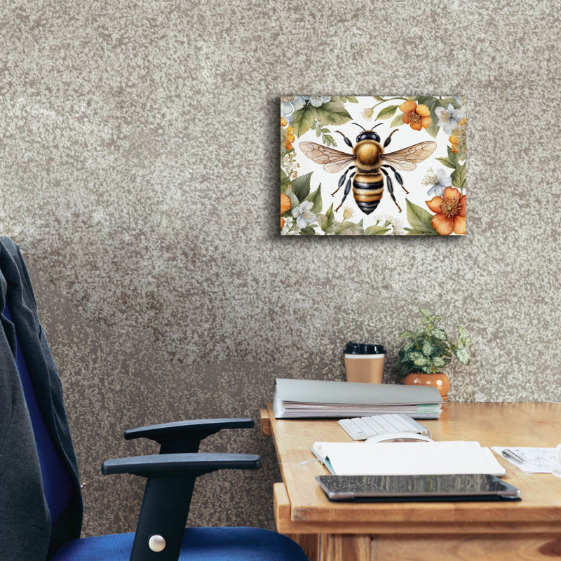 «Bee Parmi Watercolor Flowers» par Momart, art mural sur toile, H 12 po x l 16 po x P 0,75 po