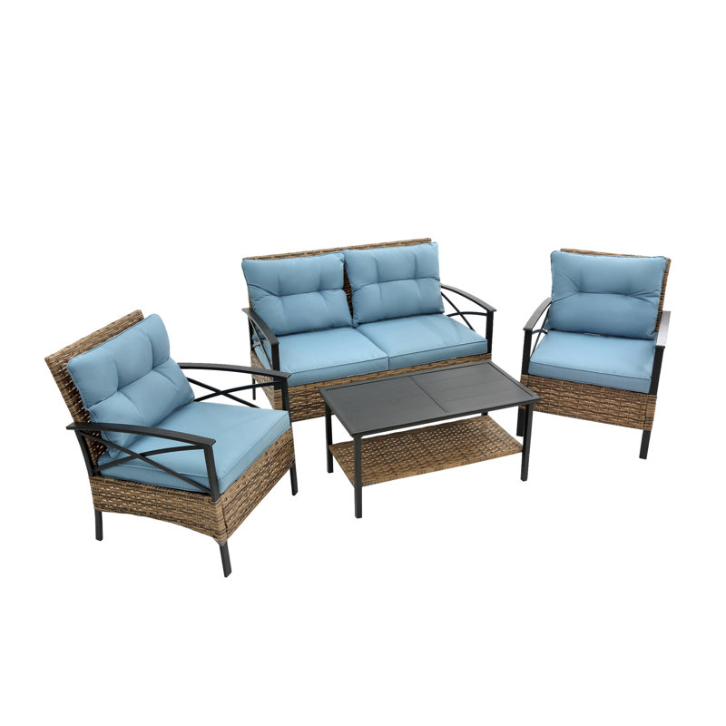 Ensemble de canapé de conversation modulaire 4 pièces pour patio - ensemble de canapé d'angle pour l'extérieur avec osier en rotin KD.
