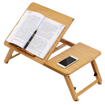 Table-plateau réglable en bambou pour ordinateur portable, bureau pour ordinateur portable pliable avec plateau inclinable et contrôle de la hauteur pour le canapé, l'écriture, la lecture, le petit déjeuner
